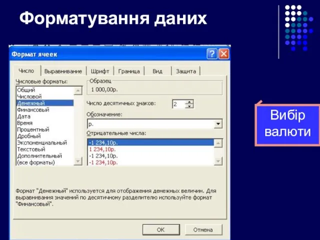 Форматування даних Вибір валюти