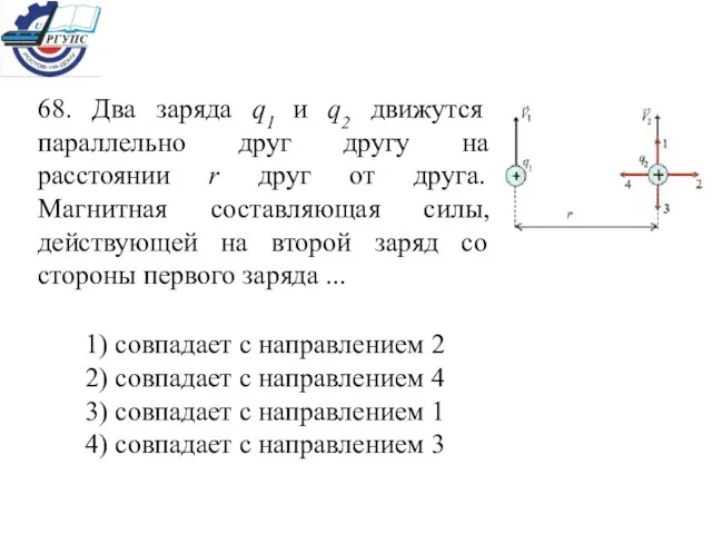 68. Два заряда q1 и q2 движутся параллельно друг другу на расстоянии