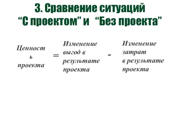 3. Сравнение ситуаций “С проектом” и “Без проекта” Ценность проекта = Изменение