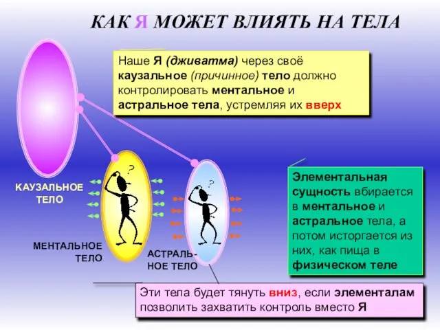 Наше Я (дживатма) через своё каузальное (причинное) тело должно контролировать ментальное и