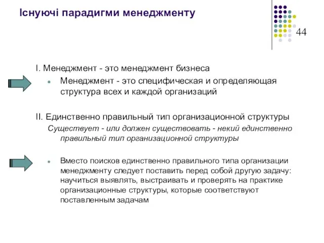 Існуючі парадигми менеджменту I. Менеджмент - это менеджмент бизнеса Менеджмент - это