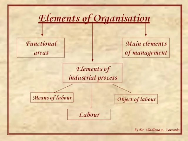 Elements of Organisation Functional areas Main elements of management Elements of industrial