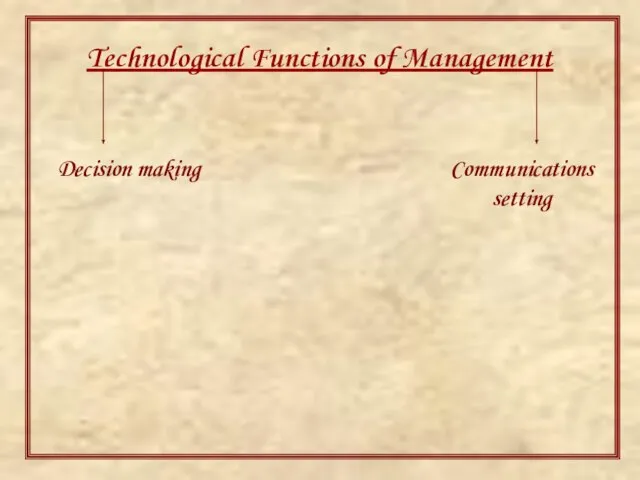 Technological Functions of Management Decision making Communications setting