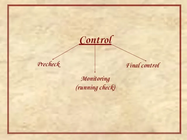 Control Precheck Final control Monitoring (running check)