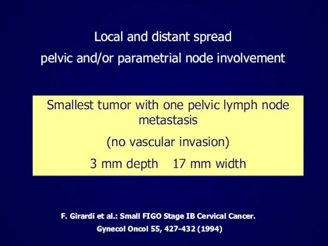 Smallest tumor with one pelvic lymph node metastasis (no vascular invasion) 3
