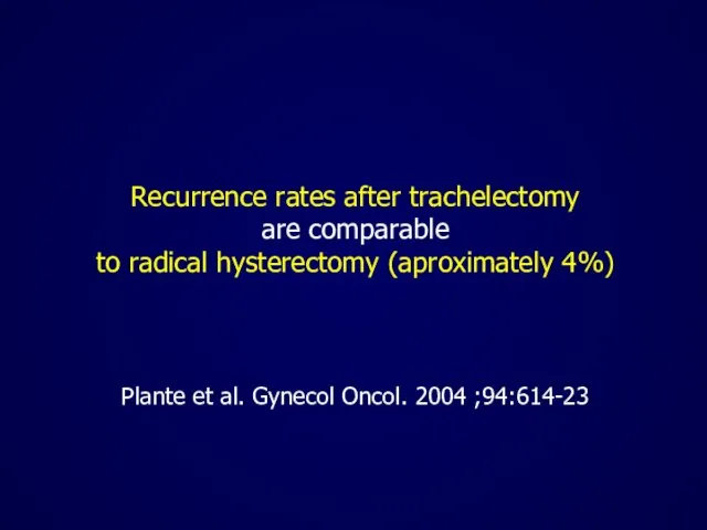 Recurrence rates after trachelectomy are comparable to radical hysterectomy (aproximately 4%) Plante