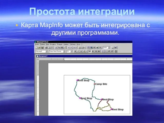 Простота интеграции Карта MapInfo может быть интегрирована с другими программами.