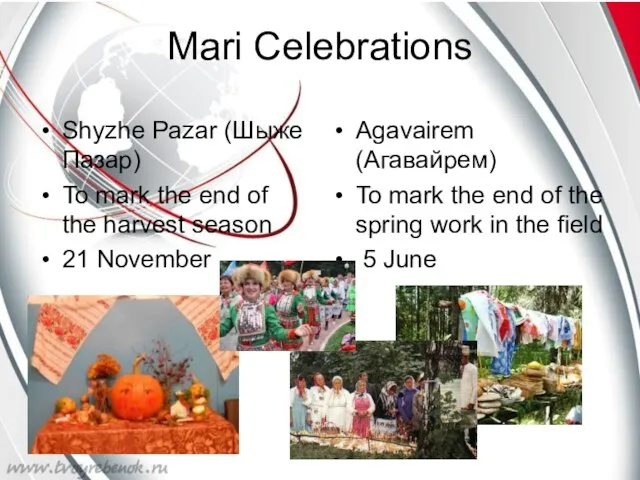 Mari Celebrations Shyzhe Pazar (Шыже Пазар) To mark the end of the