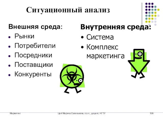 Маркетинг Цой Марина Евгеньевна, к.э.н., доцент, НГТУ Внешняя среда: Рынки Потребители Посредники