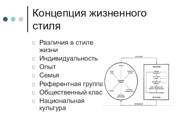 Концепция жизненного стиля Различия в стиле жизни Индивидуальность Опыт Семья Референтная группа Общественный класс Национальная культура