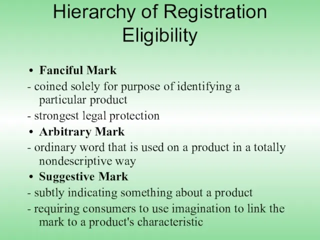 Hierarchy of Registration Eligibility Fanciful Mark - coined solely for purpose of