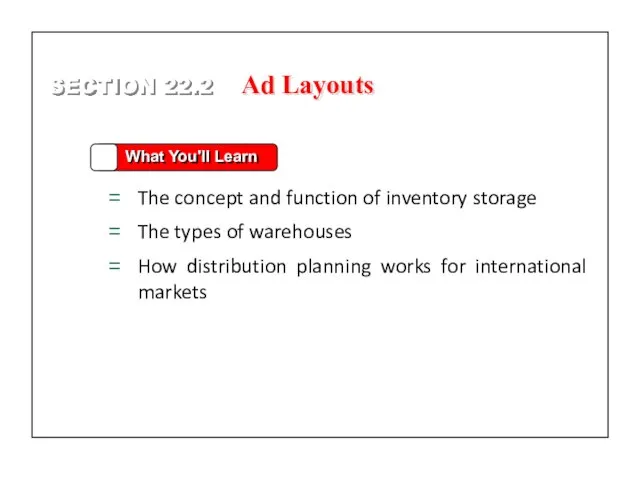 SECTION 22.2 What You'll Learn The concept and function of inventory storage