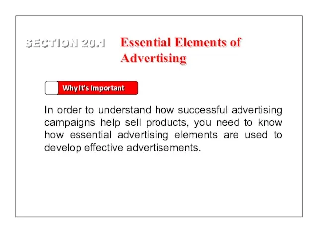 SECTION 20.1 Why It's Important In order to understand how successful advertising