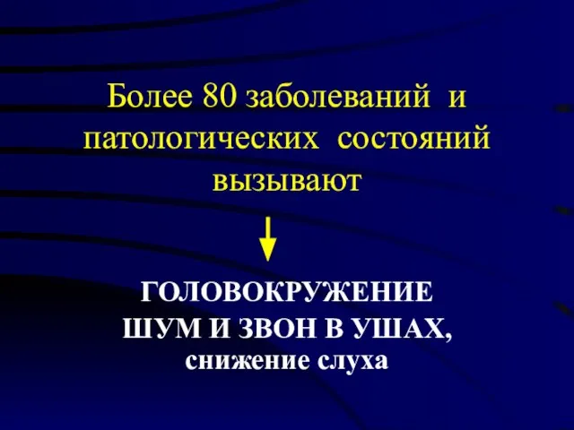 Более 80 заболеваний и патологических состояний вызывают ГОЛОВОКРУЖЕНИЕ ШУМ И ЗВОН В УШАХ, снижение слуха