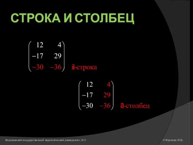 СТРОКА И СТОЛБЕЦ © Фролова Ю.Б. Воронежский государственный педагогический университет, 2011