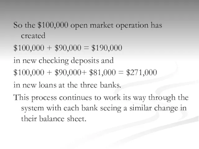 So the $100,000 open market operation has created $100,000 + $90,000 =