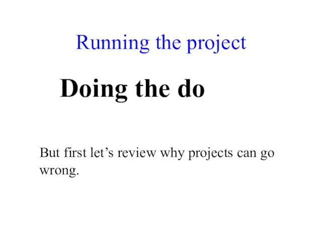 Running the project Doing the do But first let’s review why projects can go wrong.