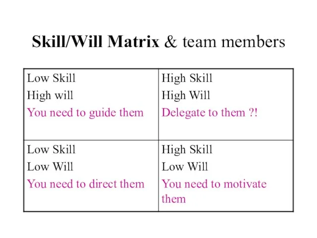Skill/Will Matrix & team members