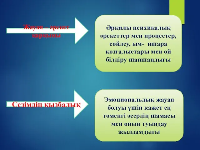 Жауап – әрекет қарқыны Әрқилы психикалық әрекеттер мен процестер,сөйлеу, ым- ишара қозғалыстары