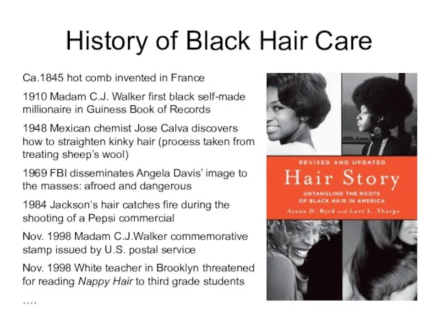 History of Black Hair Care Ca.1845 hot comb invented in France 1910