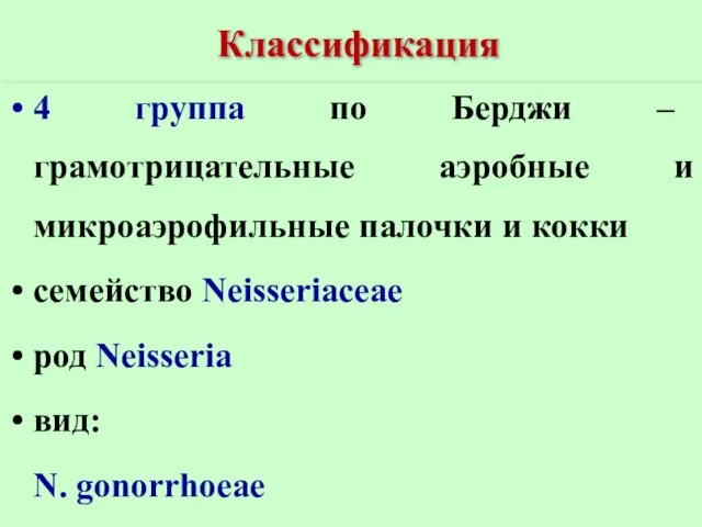 Классификация 4 группа по Берджи – грамотрицательные аэробные и микроаэрофильные палочки и