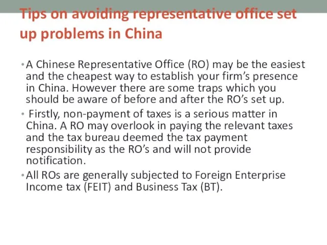 Tips on avoiding representative office set up problems in China A Chinese