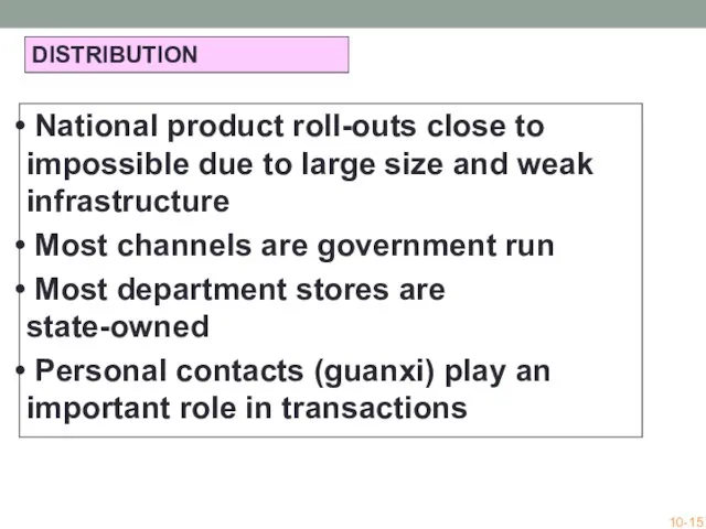 DISTRIBUTION National product roll-outs close to impossible due to large size and