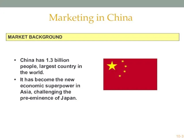 MARKET BACKGROUND China has 1.3 billion people, largest country in the world.