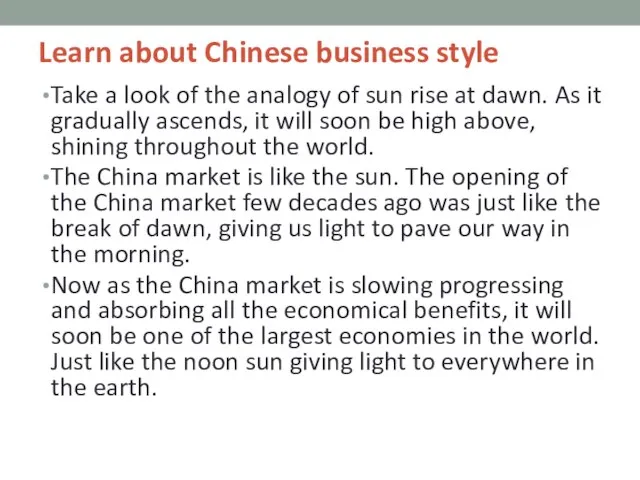 Learn about Chinese business style Take a look of the analogy of