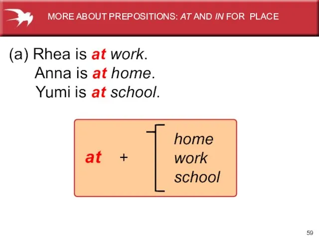 at + home work school (a) Rhea is at work. Anna is