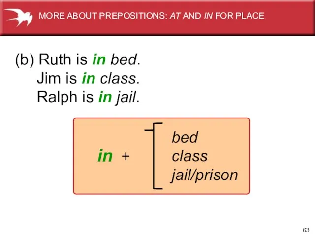 (b) Ruth is in bed. Jim is in class. Ralph is in