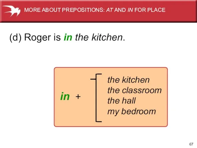 the kitchen the classroom the hall my bedroom in + (d) Roger