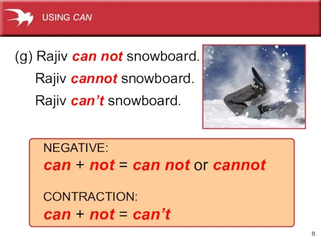 NEGATIVE: can + not = can not or cannot CONTRACTION: can +