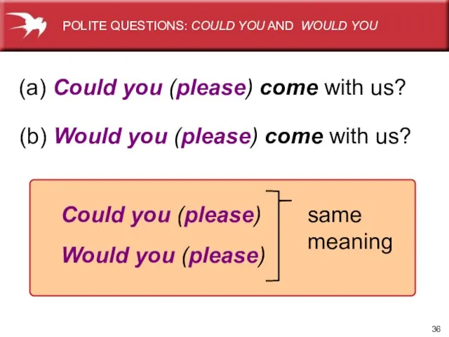 (a) Could you (please) come with us? (b) Would you (please) come