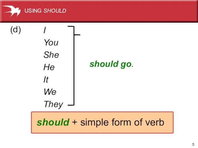 (d) should + simple form of verb I You She He It