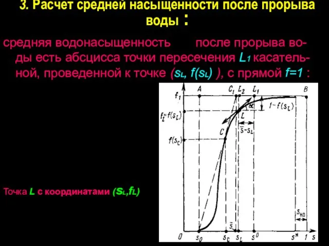 3. Расчет средней насыщенности после прорыва воды : средняя водонасыщенность после прорыва