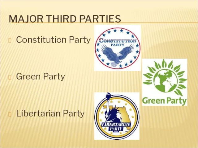 MAJOR THIRD PARTIES Constitution Party Green Party Libertarian Party