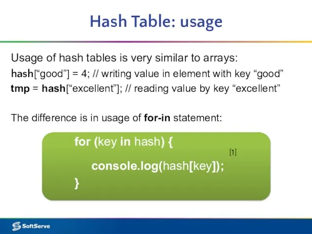Hash Table: usage Usage of hash tables is very similar to arrays: