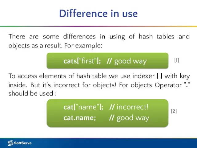 Difference in use There are some differences in using of hash tables