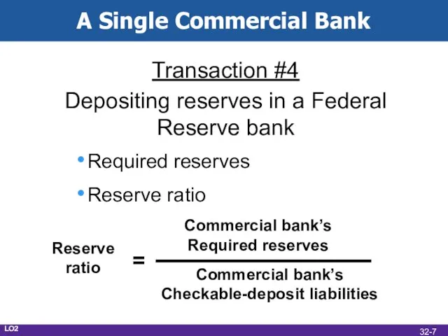 A Single Commercial Bank Transaction #4 Depositing reserves in a Federal Reserve