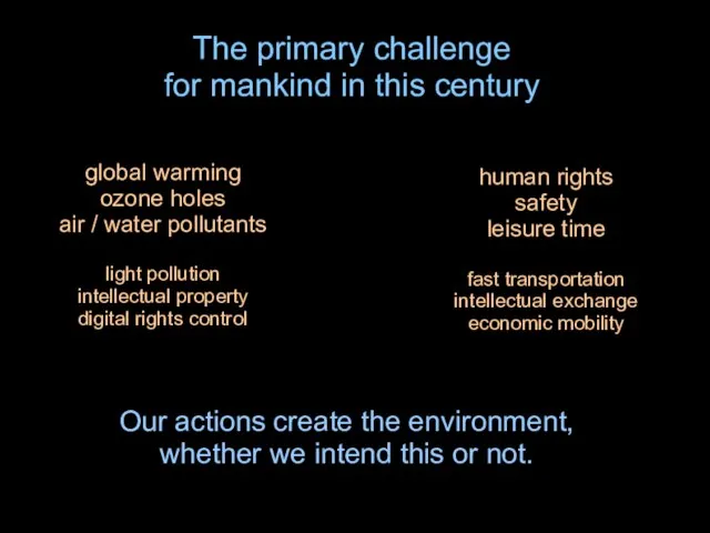 The primary challenge for mankind in this century Our actions create the