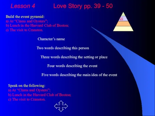 Lesson 4 Love Story pp. 39 - 50 Build the event pyramid: