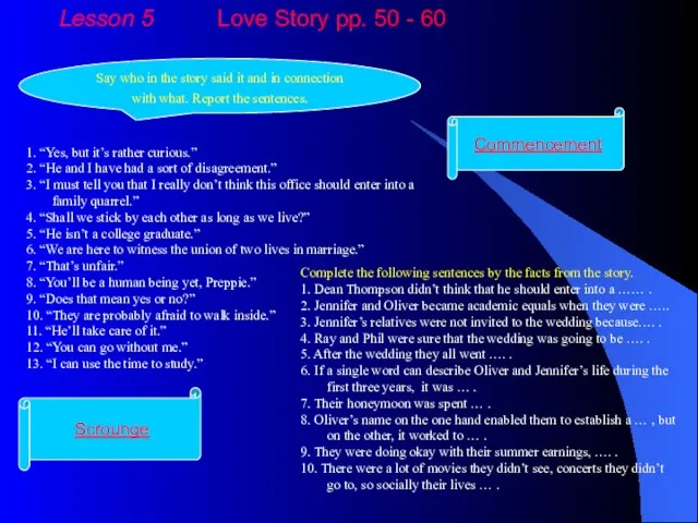 Lesson 5 Love Story pp. 50 - 60 Say who in the
