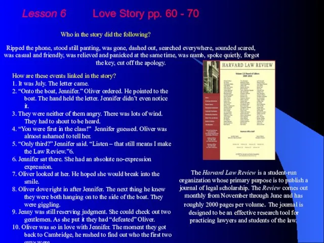 Lesson 6 Love Story pp. 60 - 70 Who in the story