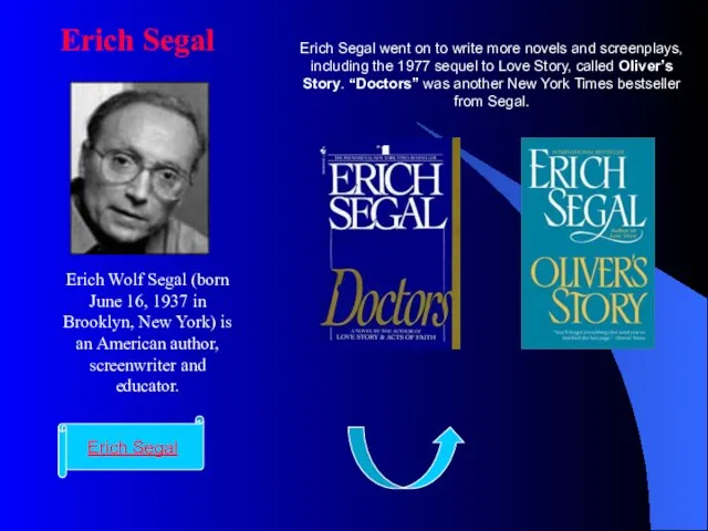 Erich Segal Erich Wolf Segal (born June 16, 1937 in Brooklyn, New