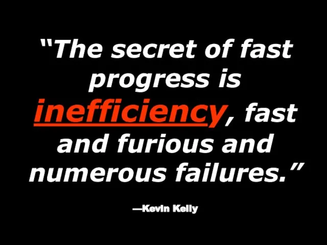 “The secret of fast progress is inefficiency, fast and furious and numerous failures.” —Kevin Kelly