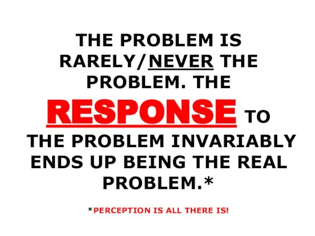 THE PROBLEM IS RARELY/NEVER THE PROBLEM. THE RESPONSE TO THE PROBLEM INVARIABLY