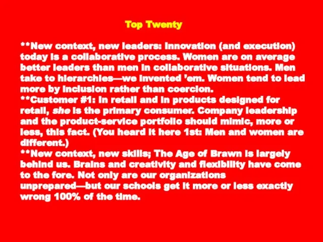 Top Twenty **New context, new leaders: Innovation (and execution) today is a