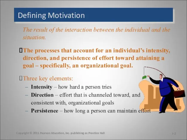 Defining Motivation The result of the interaction between the individual and the