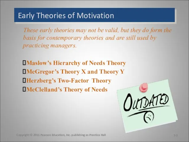 Early Theories of Motivation These early theories may not be valid, but